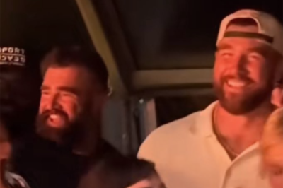 Jason Kelce goes crazy in hilarious clip from Taylor Swift’s Eras Tour show as Eagles icon jumps around to ‘Shake It Off’ next to brother Travis in London